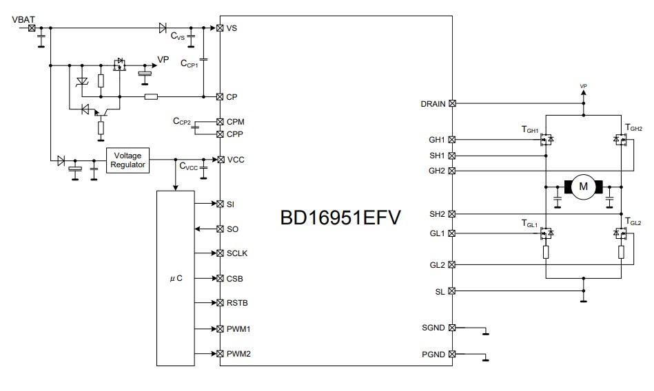 Application Circuit Diagram - ROHM Semiconductor BD16951EFV-M 2-channel Half-Bridge Gate Driver