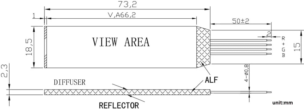 Mechanical Drawing - DFRobot FIT1033 Flexible RGB LCD Backlight Module