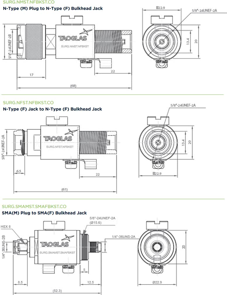 Mechanical Drawing - Taoglas SURG Lightning Surge Protectors